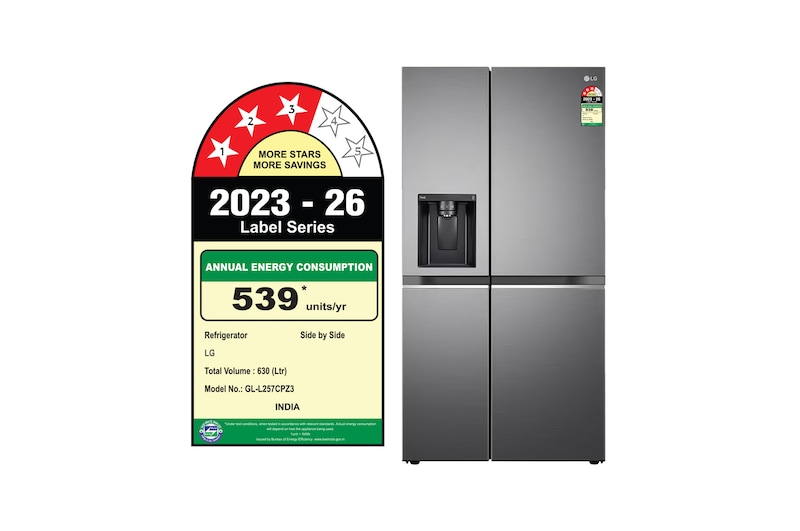 LG 630L, Side-by-Side Refrigerator, Wi-Fi Convertible, Water: Energy information