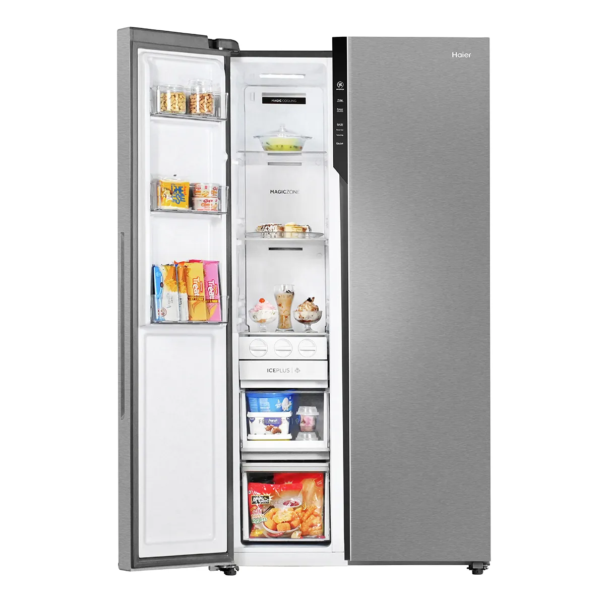 Haier 602L 2-Door Side by Side Refrigerator Wi-Fi Shiny Silver 3 Star - official product view
