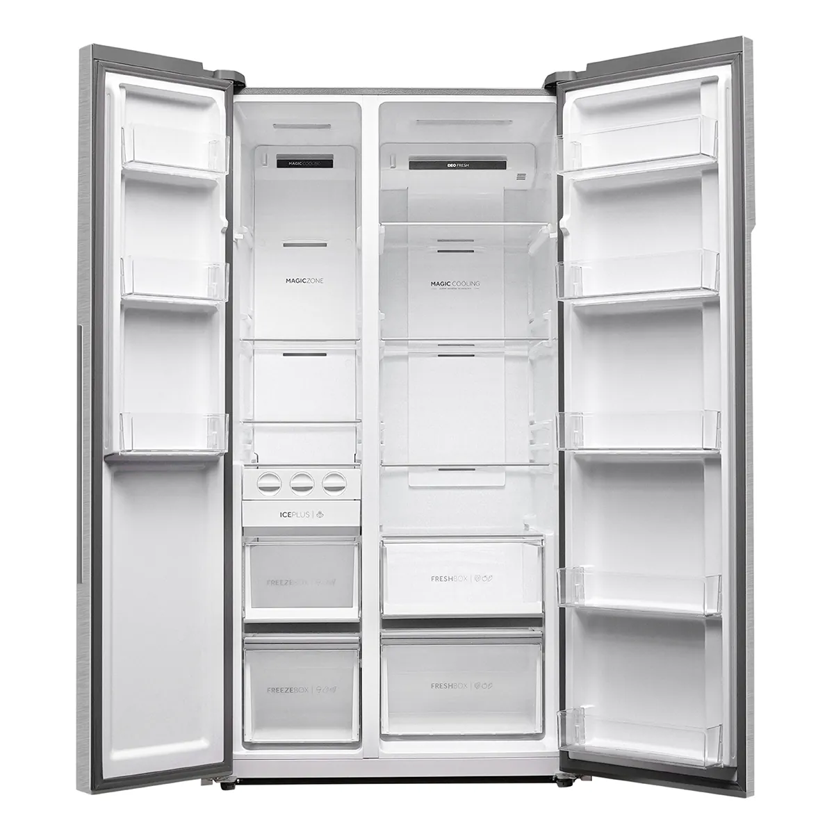 Haier 602L 2-Door Side by Side Refrigerator Wi-Fi Shiny Silver 3 Star - official product view