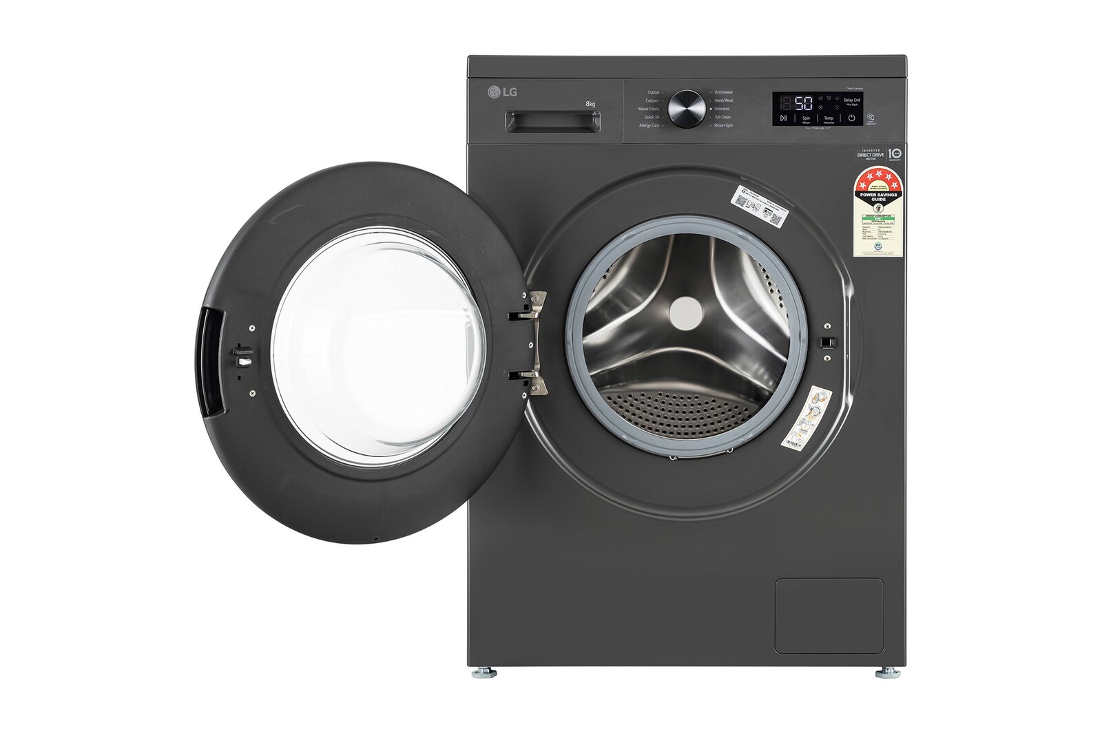 LG 8 Kg Front Load Washing Machine with Inverter Direct Drive™, Steam Wash, Middle Black, 5 Star - official product view