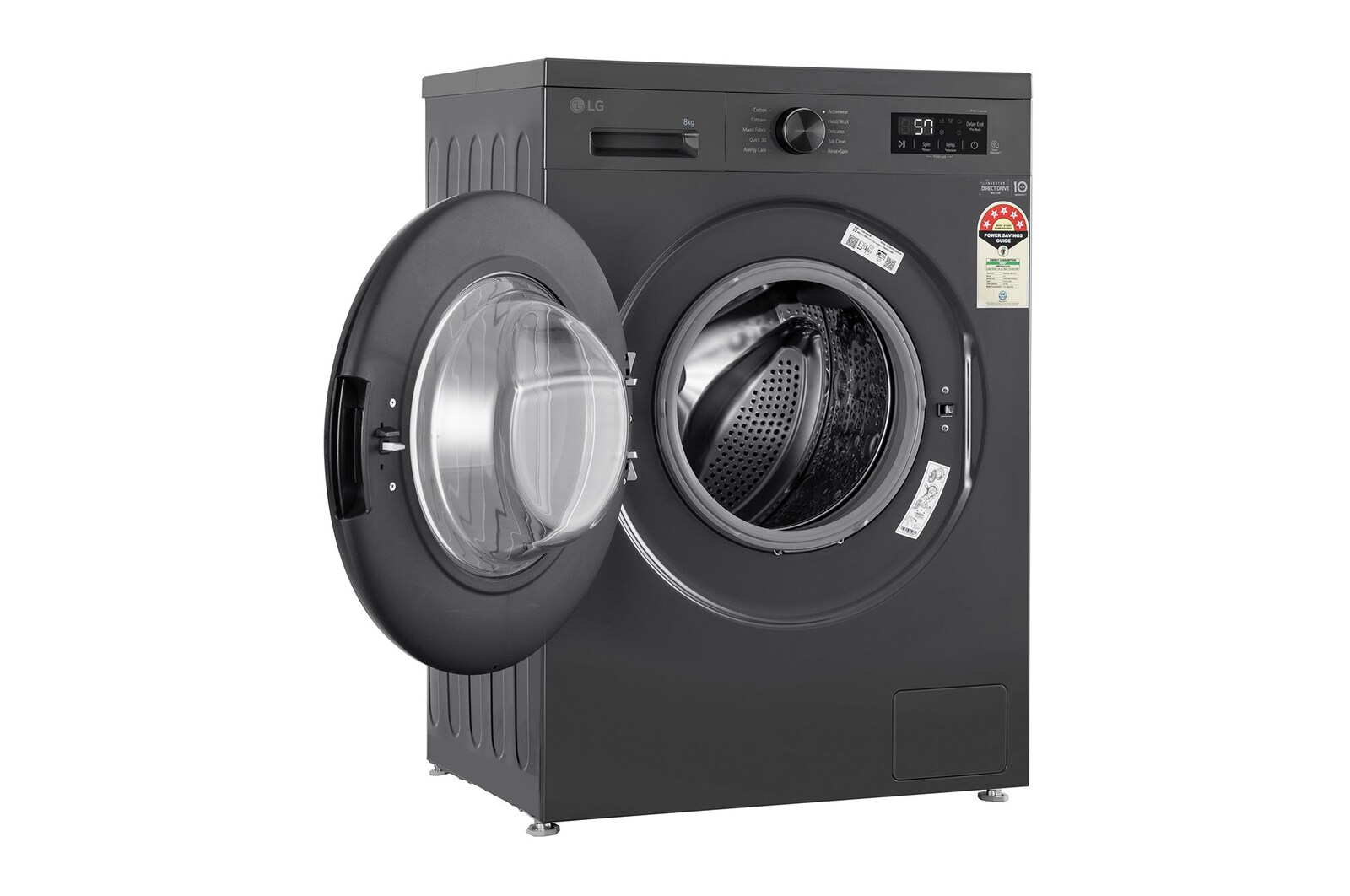 LG 8 Kg Front Load Washing Machine with Inverter Direct Drive™, Steam Wash, Middle Black, 5 Star - official product view