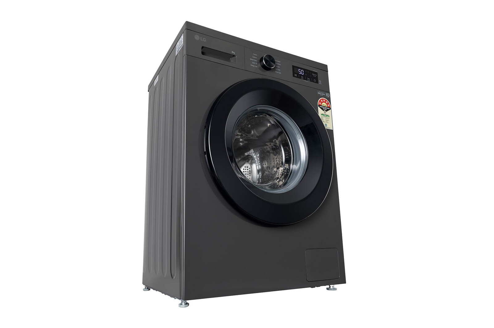 LG 8 Kg Front Load Washing Machine with Inverter Direct Drive™, Steam Wash, Middle Black, 5 Star - official product view