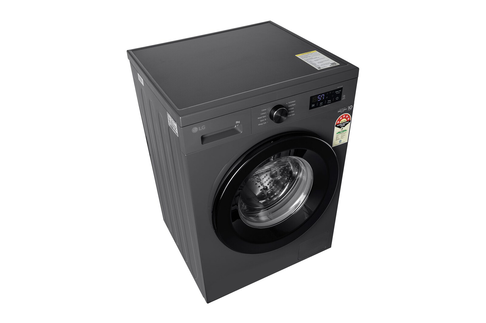 LG 8 Kg Front Load Washing Machine with Inverter Direct Drive™, Steam Wash, Middle Black, 5 Star - official product view