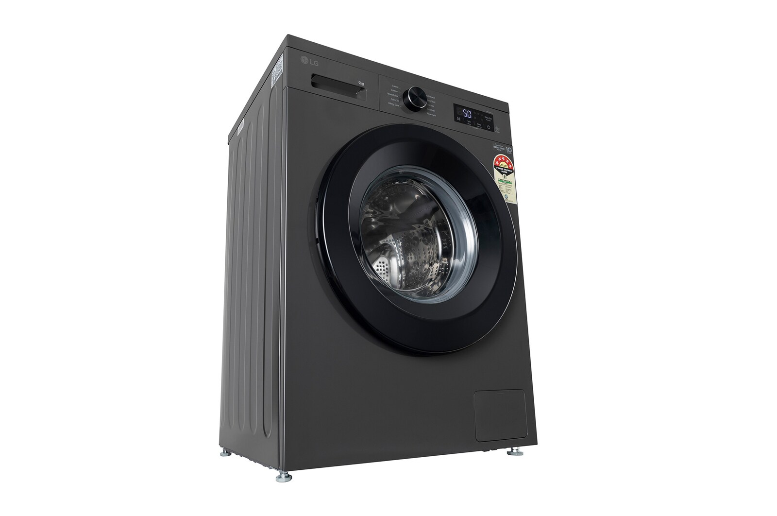LG 9 Kg Front Load Washing Machine with Inverter Direct Drive™, Steam Wash, Middle Black, 5 Star - official product view