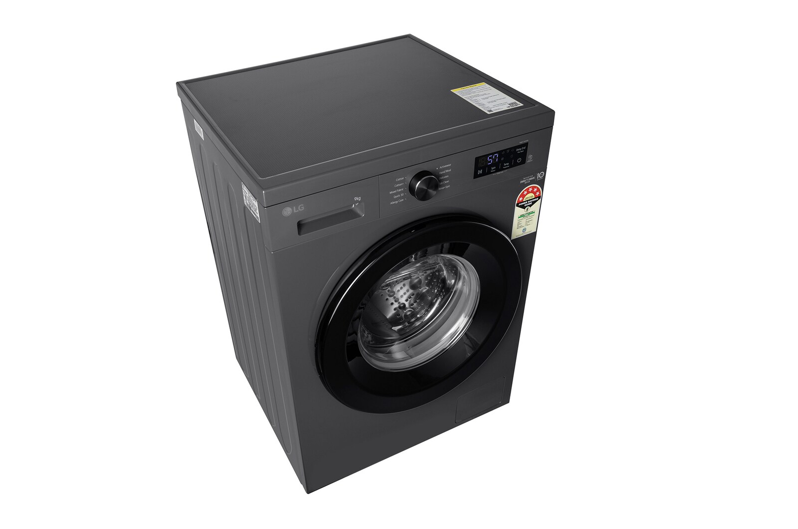 LG 9 Kg Front Load Washing Machine with Inverter Direct Drive™, Steam Wash, Middle Black, 5 Star - official product view