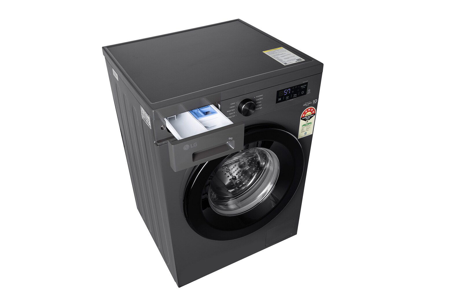 LG 9 Kg Front Load Washing Machine with Inverter Direct Drive™, Steam Wash, Middle Black, 5 Star - official product view