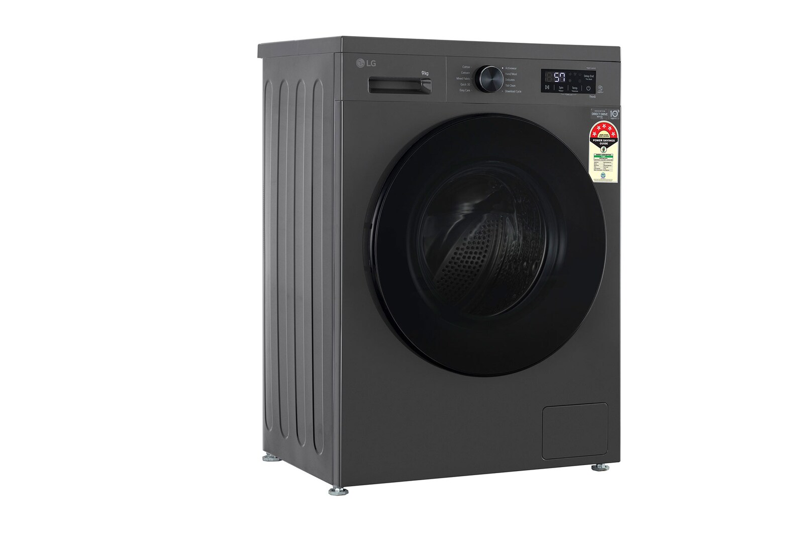 LG 9 Kg Front Load Washing Machine with Inverter Direct Drive™, Steam Wash, Middle Black, 5 Star - official product view