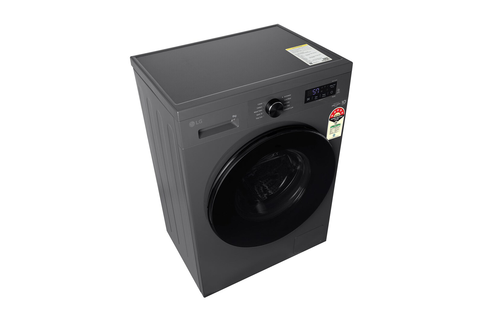 LG 9 Kg Front Load Washing Machine with Inverter Direct Drive™, Steam Wash, Middle Black, 5 Star - official product view