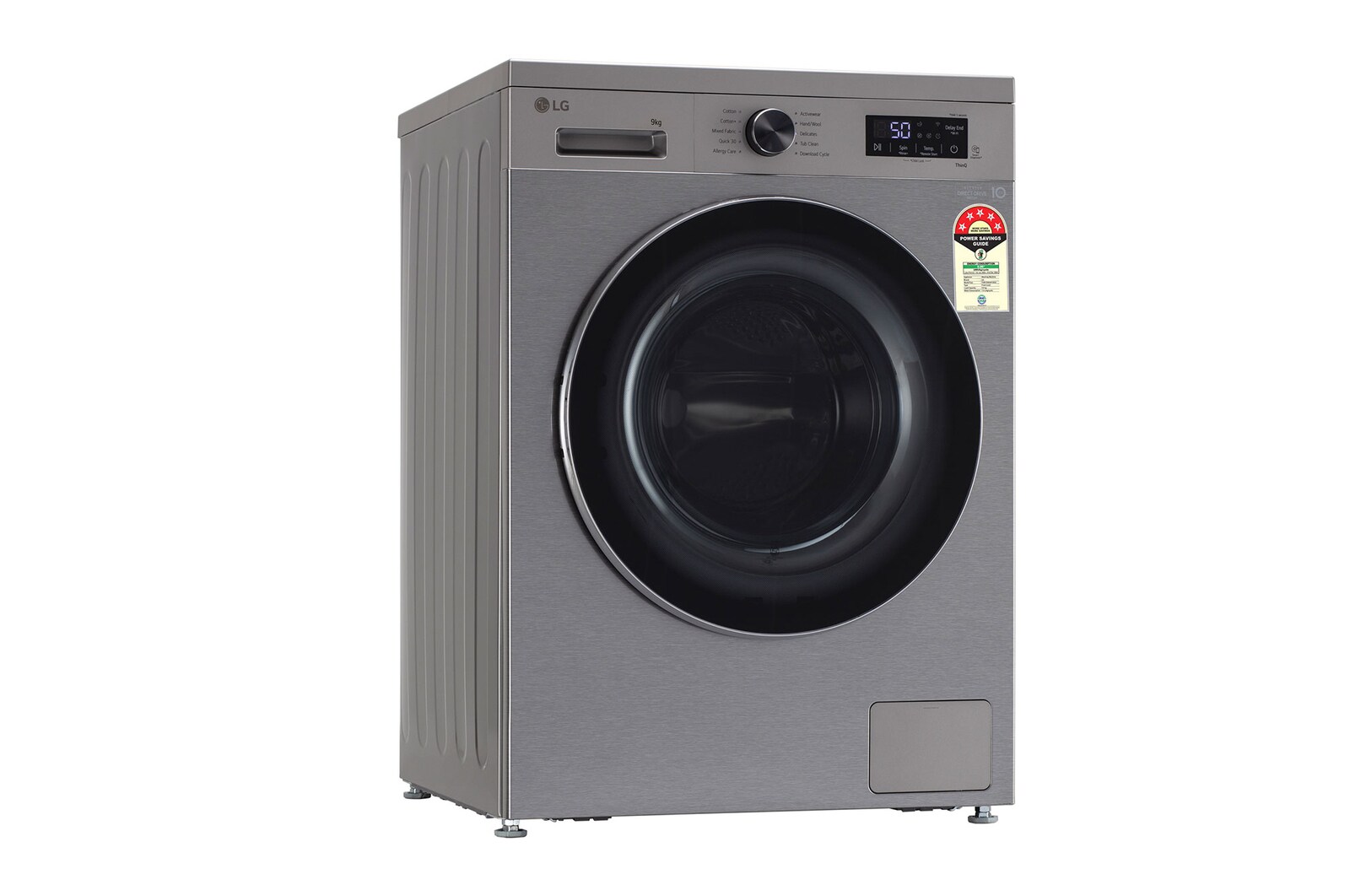 LG 9 Kg Front Load Washing Machine with AI Direct Drive™, Steam Wash, Platinum Silver, 5 Star - official product view