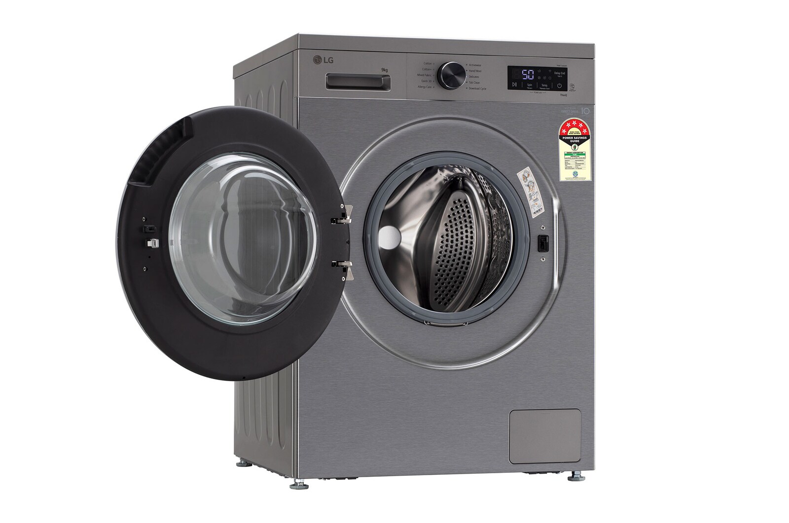 LG 9 Kg Front Load Washing Machine with AI Direct Drive™, Steam Wash, Platinum Silver, 5 Star - official product view