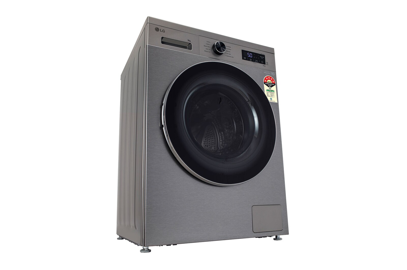 LG 9 Kg Front Load Washing Machine with AI Direct Drive™, Steam Wash, Platinum Silver, 5 Star - official product view