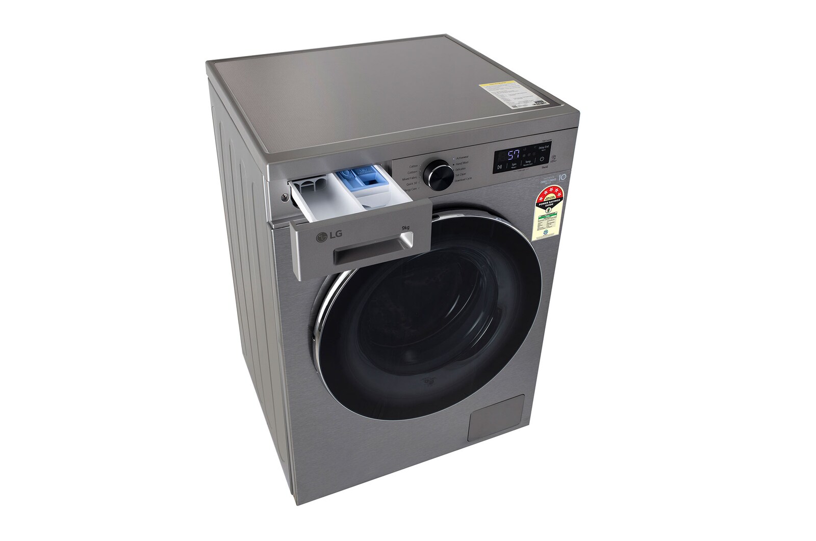 LG 9 Kg Front Load Washing Machine with AI Direct Drive™, Steam Wash, Platinum Silver, 5 Star - official product view
