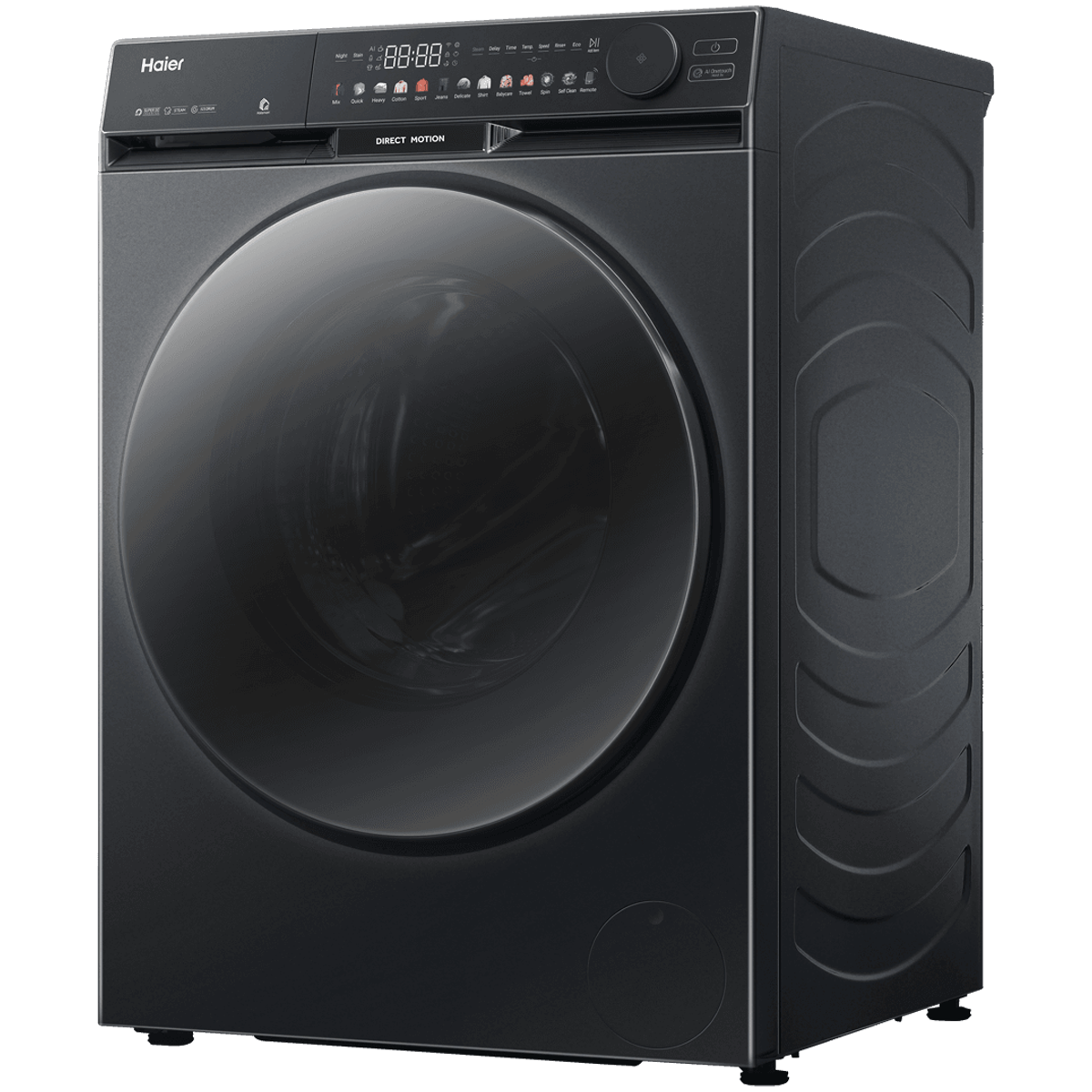 Haier 12 kg AI Colorful Touch Panel Front Load Washing Machine - official product view