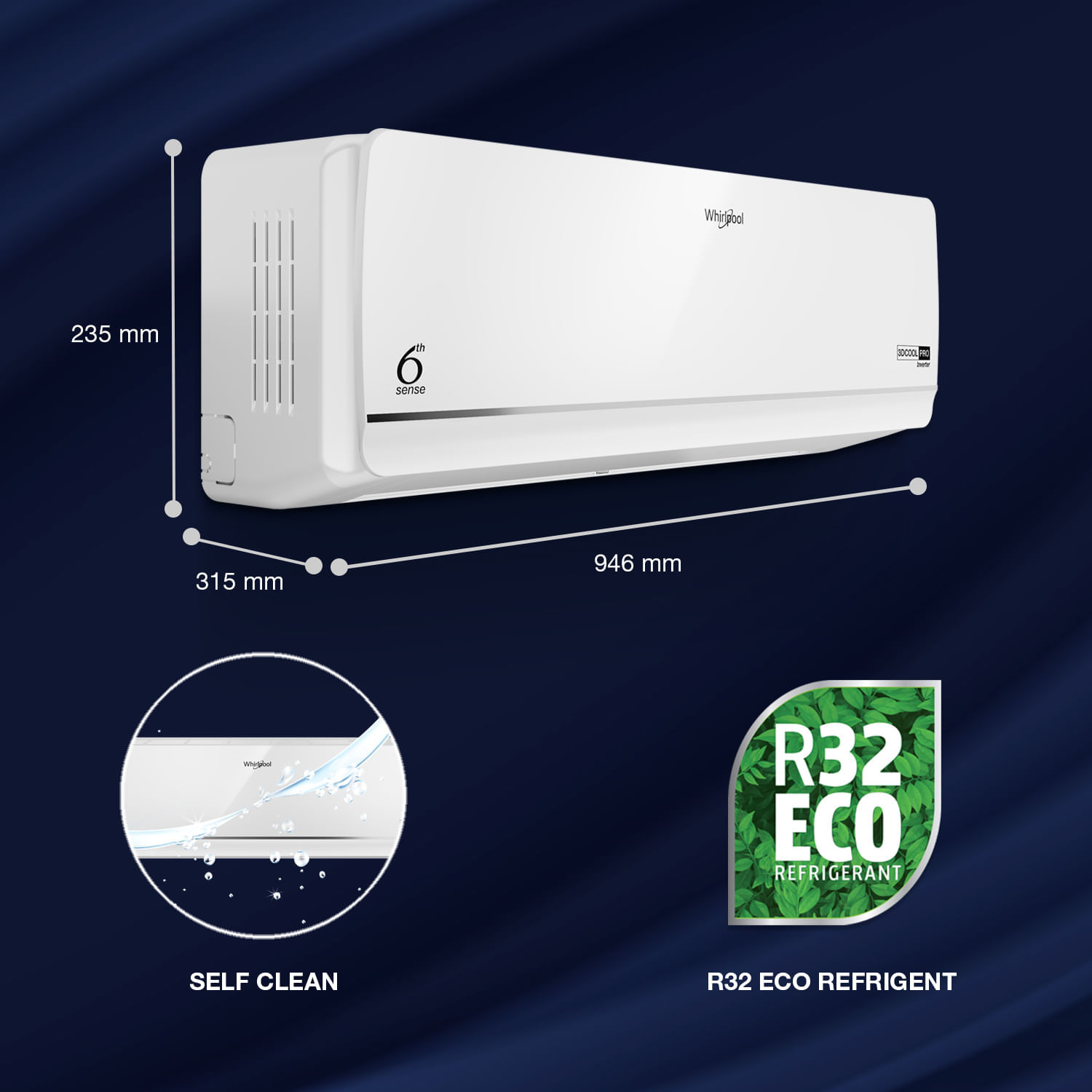 3DCool Pro 1.5T 3 Star Inverter Split Air Conditioner - 2026 Model: Dimensions and installation