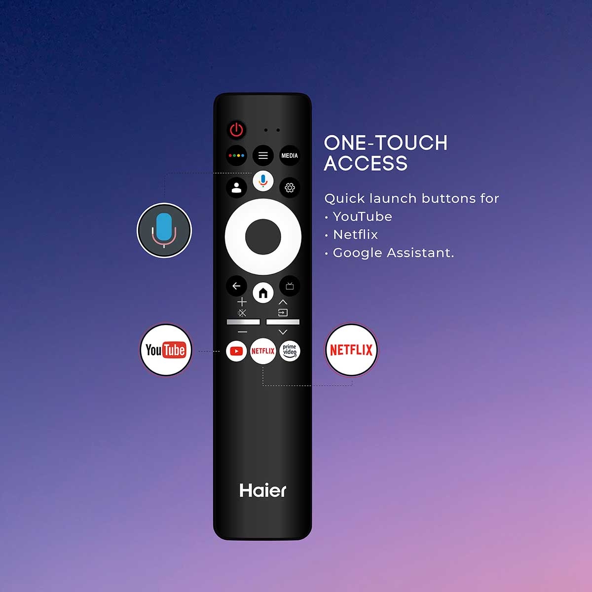 Haier 75P7GT-P- 4K Ultra HD P7GT Series 189cm(75) Smart Google TV With Hands Free voice Control (75P7GT-P): Controls and remote