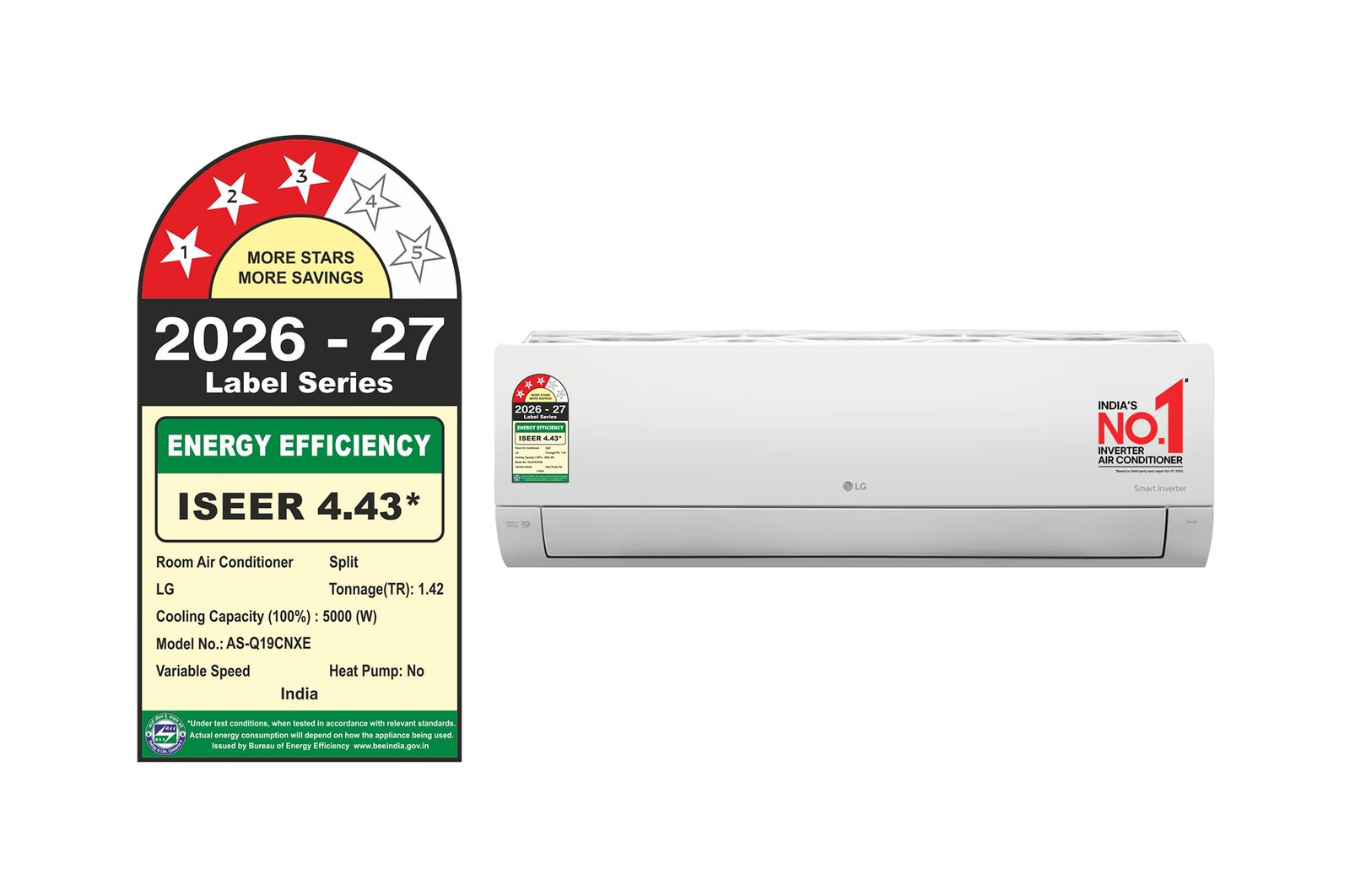 LG 3 Star (~1.5) Split AC, AI Convertible, Auto Clean, Gold Fin+, Diet Mode+, Viraat Mode, 5.0 kW, 2026 Model - energy information