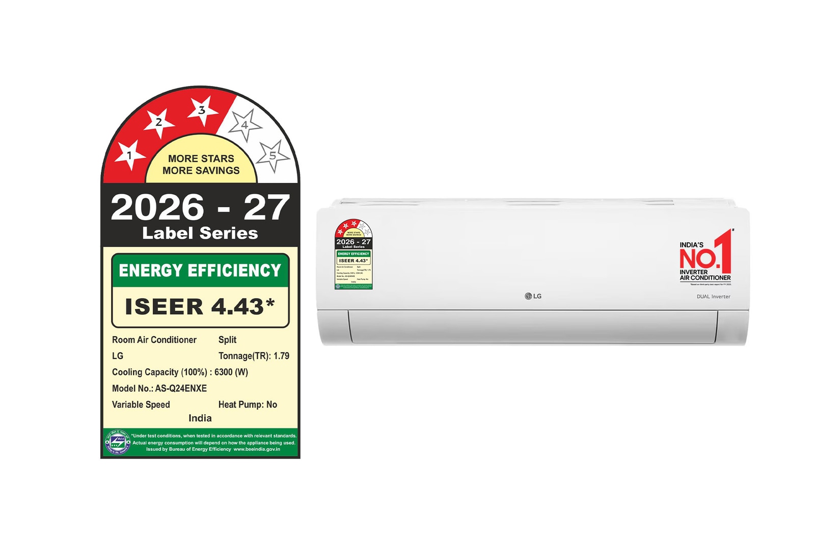 LG 3 Star (~2.0) Split AC, AI Convertible 6-in-1 Cooling, Gold Fin+, Viraat Mode, Diet Mode+, 6.3 kW, 2026 Model - energy information
