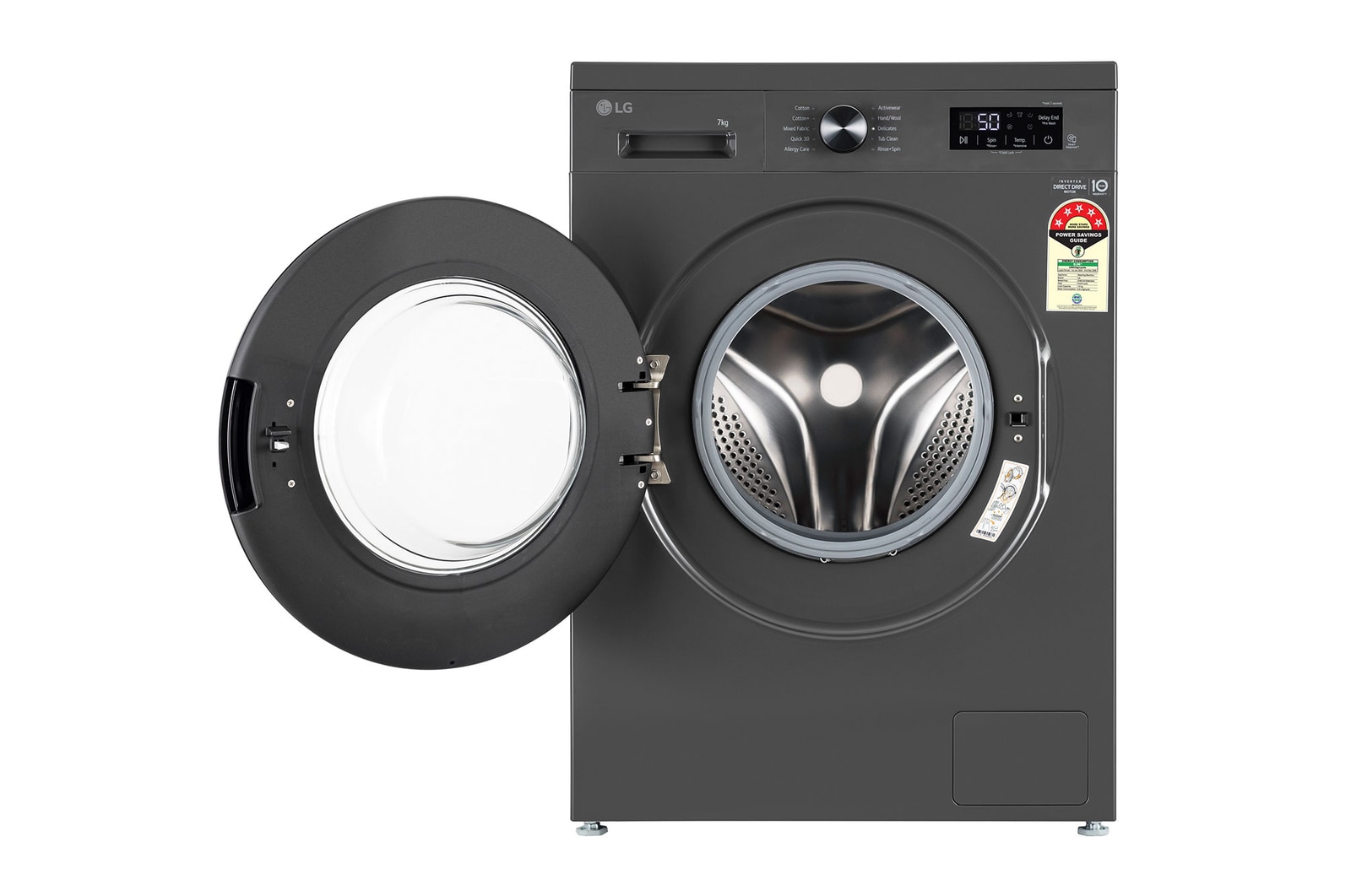 LG 7Kg Front Load Washing Machine, Inverter Direct Drive™, 6 Motion Direct Drive, Middle Black, 5 Star