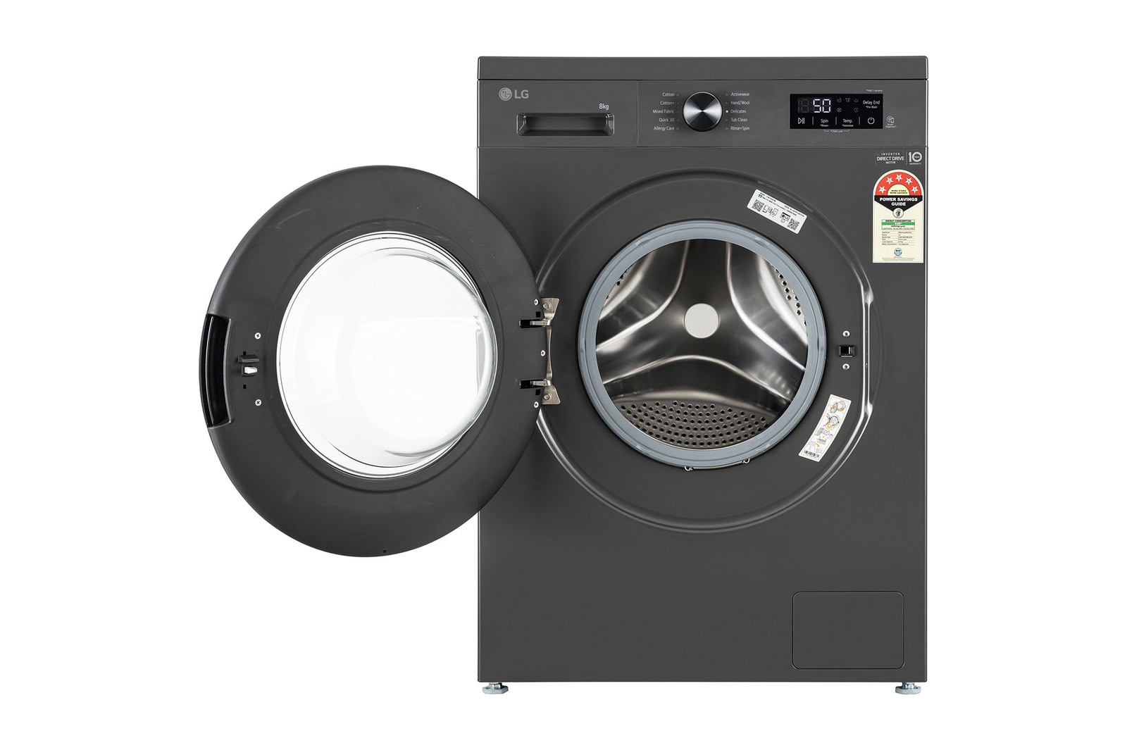 LG 8 Kg Front Load Washing Machine with Inverter Direct Drive™, Steam Wash, Middle Black, 5 Star