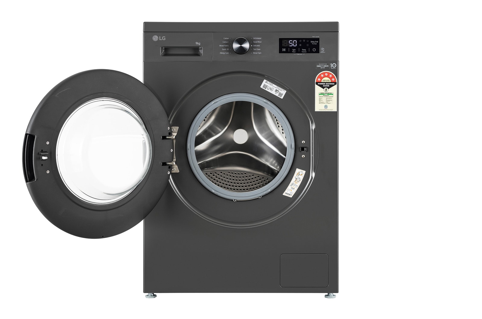 LG 9 Kg Front Load Washing Machine with Inverter Direct Drive™, Steam Wash, Middle Black, 5 Star