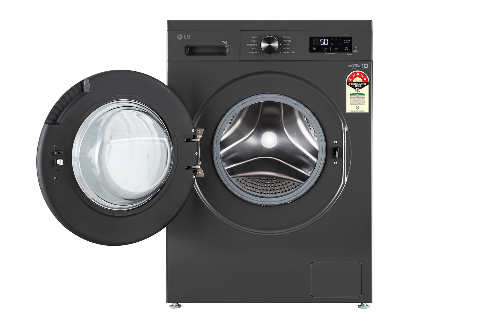 LG 9 Kg Front Load Washing Machine with Inverter Direct Drive™, Steam Wash, Middle Black, 5 Star