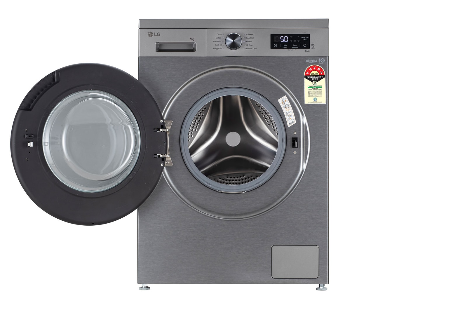 LG 9 Kg Front Load Washing Machine with AI Direct Drive™, Steam Wash, Platinum Silver, 5 Star