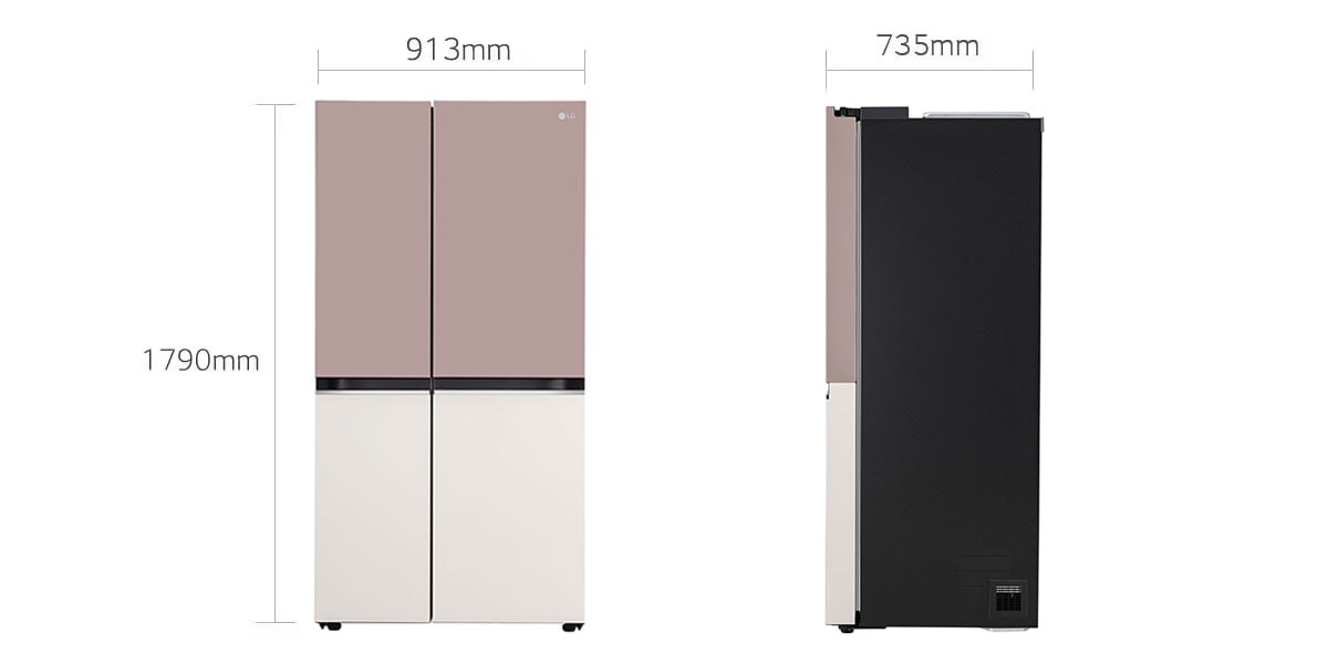 LG 650L Side-By-Side Refrigerator, Objet Collection, Wi-Fi Convertible, DoorCooling+™, Clay Pink Tango, 3 Star: Official product detail