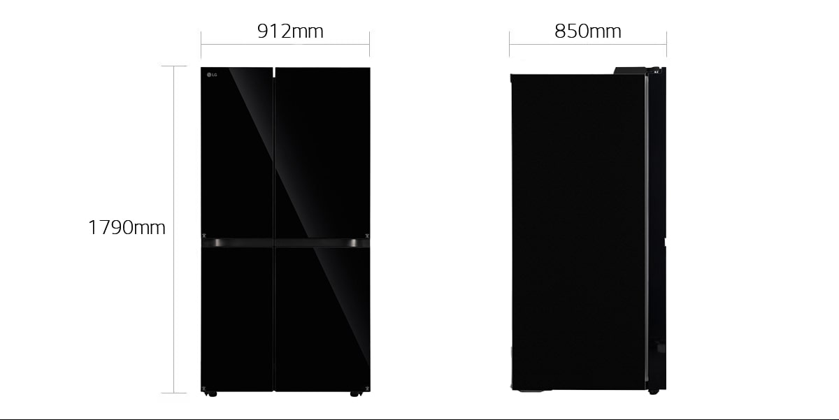 LG 790 L Side-by-Side Refrigerator, Smart Inverter Compressor, Smart Diagnosis™, Auto Smart Connect™, Black Mirror, 3 Star: Dimensions and installation