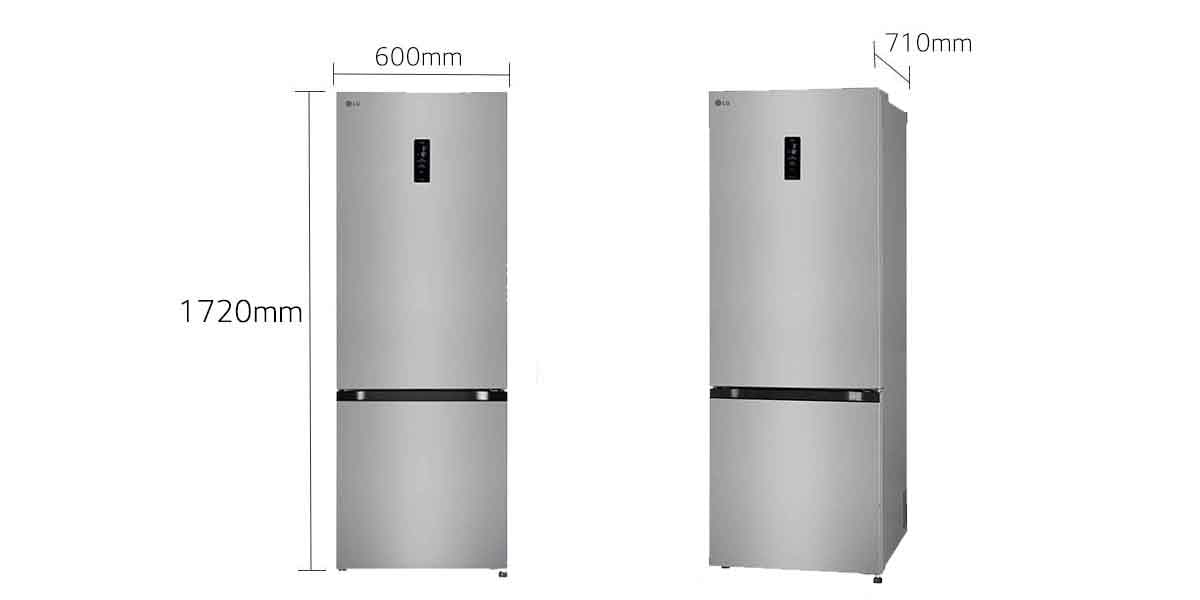 LG 340L Bottom Freezer Refrigerator, Door Cooling+™, Wi-Fi Convertible, E-Micom, Shiny Steel, 3 Star: Dimensions and installation