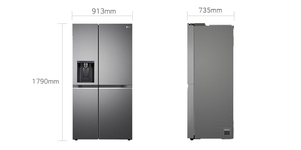 LG 630L, Side-by-Side Refrigerator, Wi-Fi Convertible, Water: Dimensions and installation