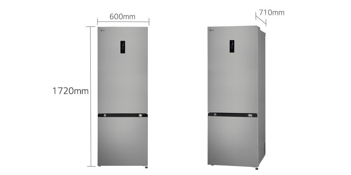 LG 340L Bottom Freezer Refrigerator, Door Cooling+™, Wi-Fi Convertible, E-Micom, Shiny Steel, 2 Star: Dimensions and installation