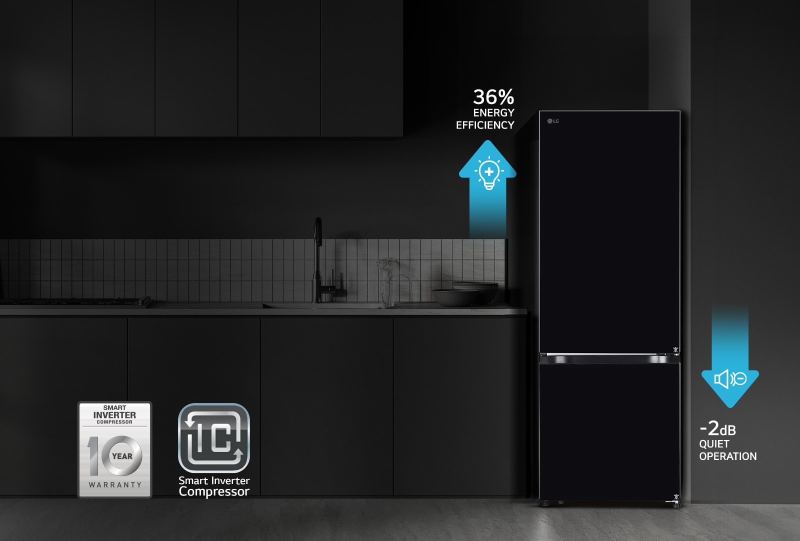 LG 340L Bottom Freezer Refrigerator, Door Cooling+, Wi-Fi Convertible, Metal Fresh, Black Mirror, 2 Star: Product feature