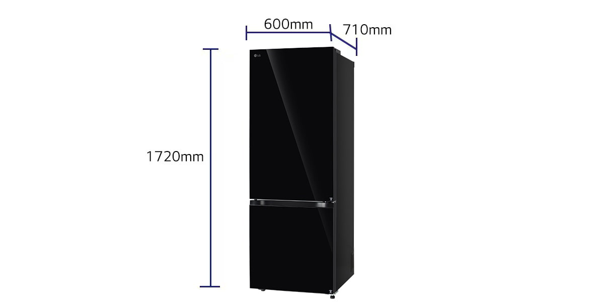 LG 340L Bottom Freezer Refrigerator, Door Cooling+, Wi-Fi Convertible, Metal Fresh, Black Mirror, 2 Star: Dimensions and installation