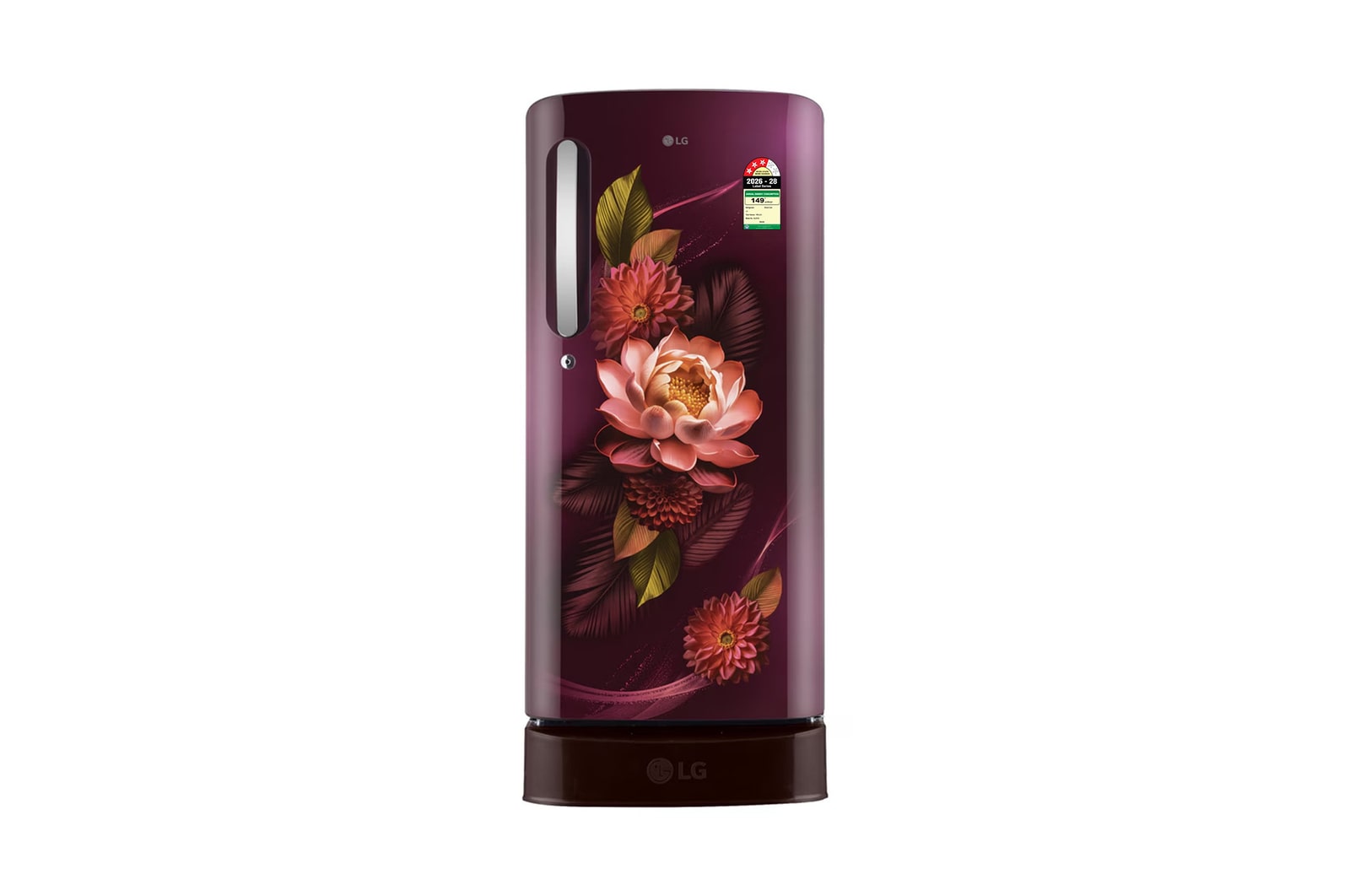 LG 185 L Single Door Refrigerator with Base Stand Drawer, Smart Inverter Compressor, Direct Cool, Red Water Lily, 3 Star