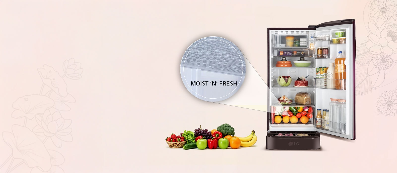 LG 185 L Single Door Refrigerator with Base Stand Drawer, Smart Inverter Compressor, Direct Cool, Red Water Lily, 3 Star: Product feature