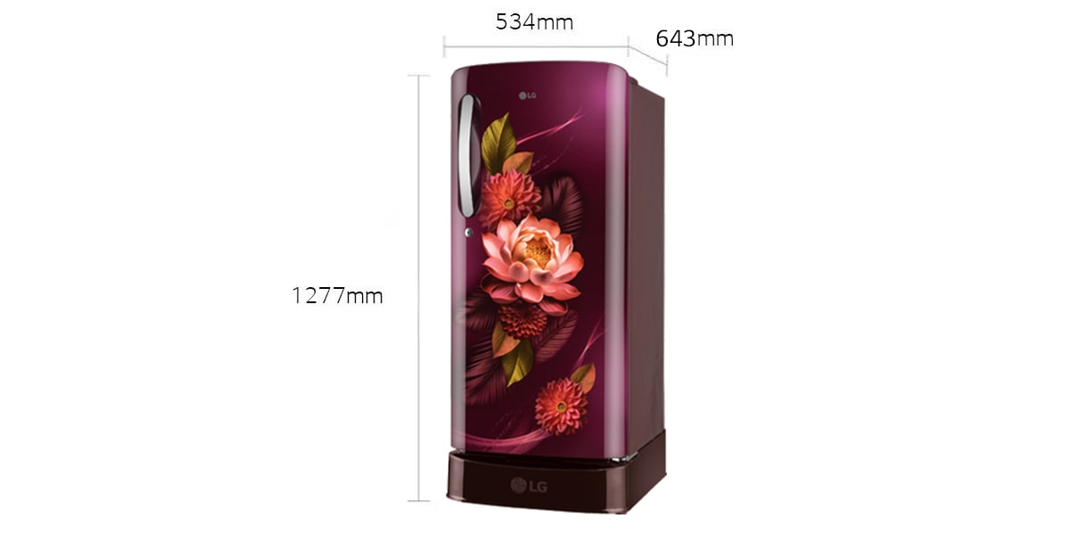 LG 185 L Single Door Refrigerator with Base Stand Drawer, Smart Inverter Compressor, Direct Cool, Red Water Lily, 3 Star: Dimensions and installation