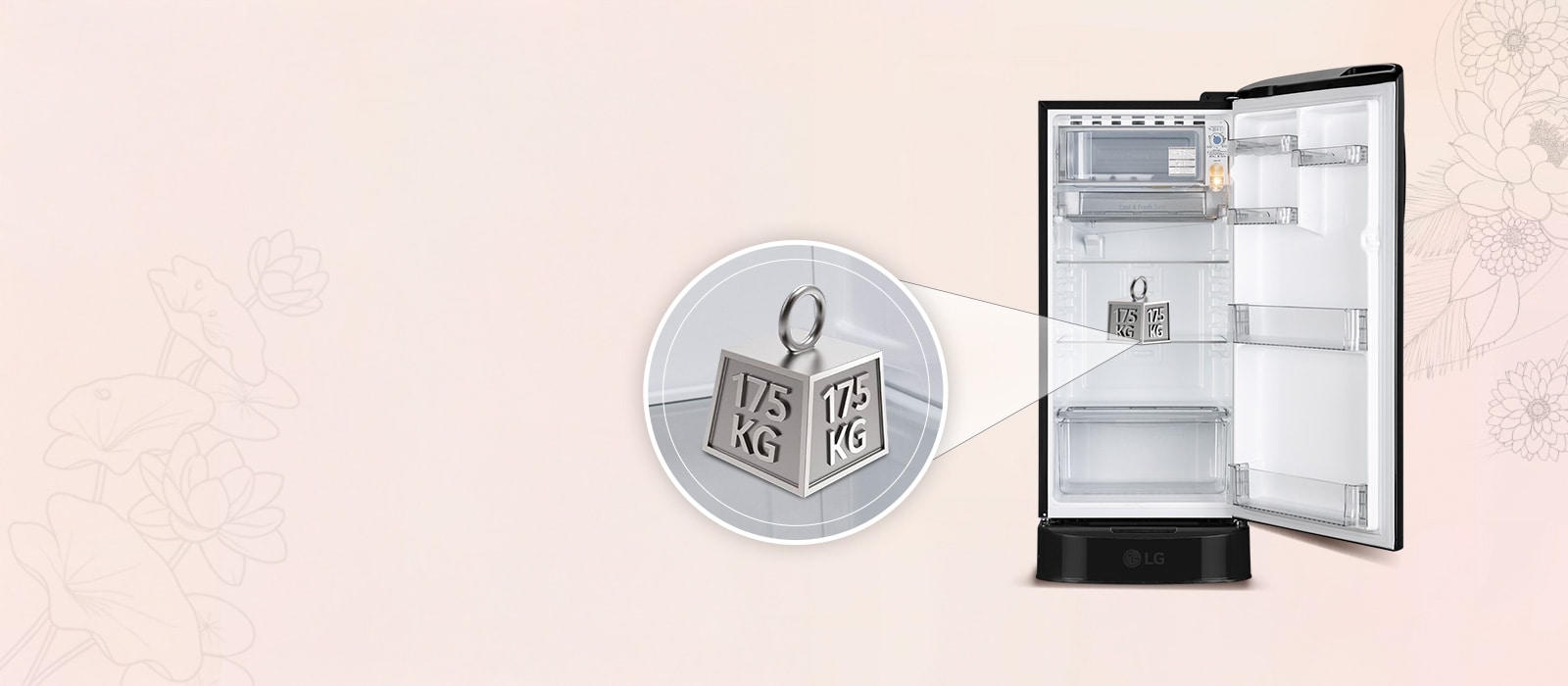 LG 185 L Single Door Refrigerator with Base Stand Drawer, Smart Inverter Compressor, Direct Cool, Emerald Lotus, 5 Star: Product feature