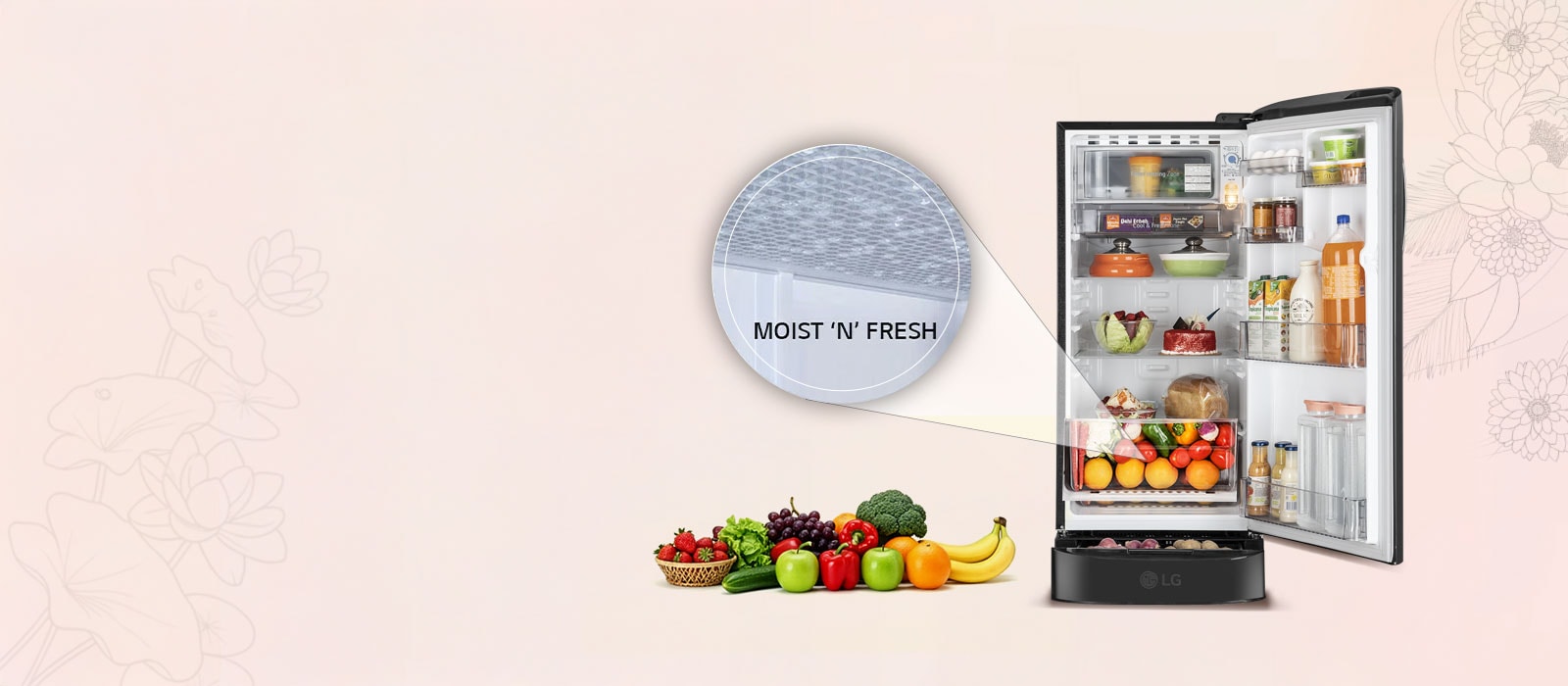 LG 185 L Single Door Refrigerator with Base Stand Drawer, Smart Inverter Compressor, Direct Cool, Emerald Lotus, 5 Star: Product feature