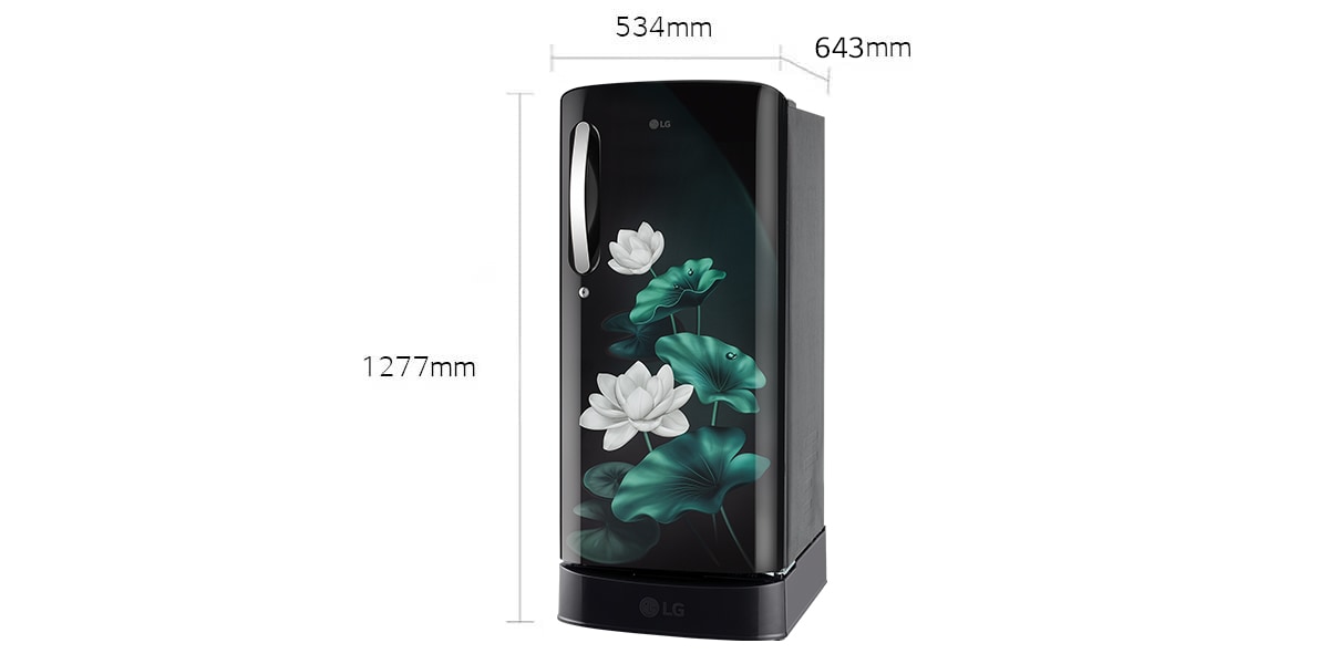 LG 185 L Single Door Refrigerator with Base Stand Drawer, Smart Inverter Compressor, Direct Cool, Emerald Lotus, 5 Star: Dimensions and installation