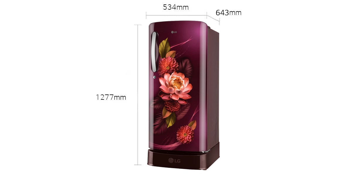 LG 185 L Single Door Refrigerator with Base Stand Drawer, Smart Inverter Compressor, Direct Cool, Red Water Lily, 5 Star: Dimensions and installation