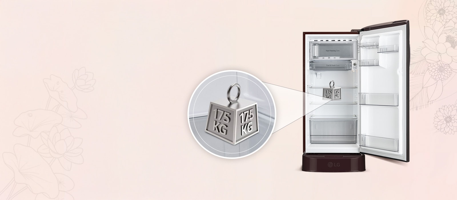 LG 185 L Single Door Refrigerator with Base Stand Drawer, Smart Inverter Compressor, Direct Cool, Scarlet Lotus, 5 Star: Product feature