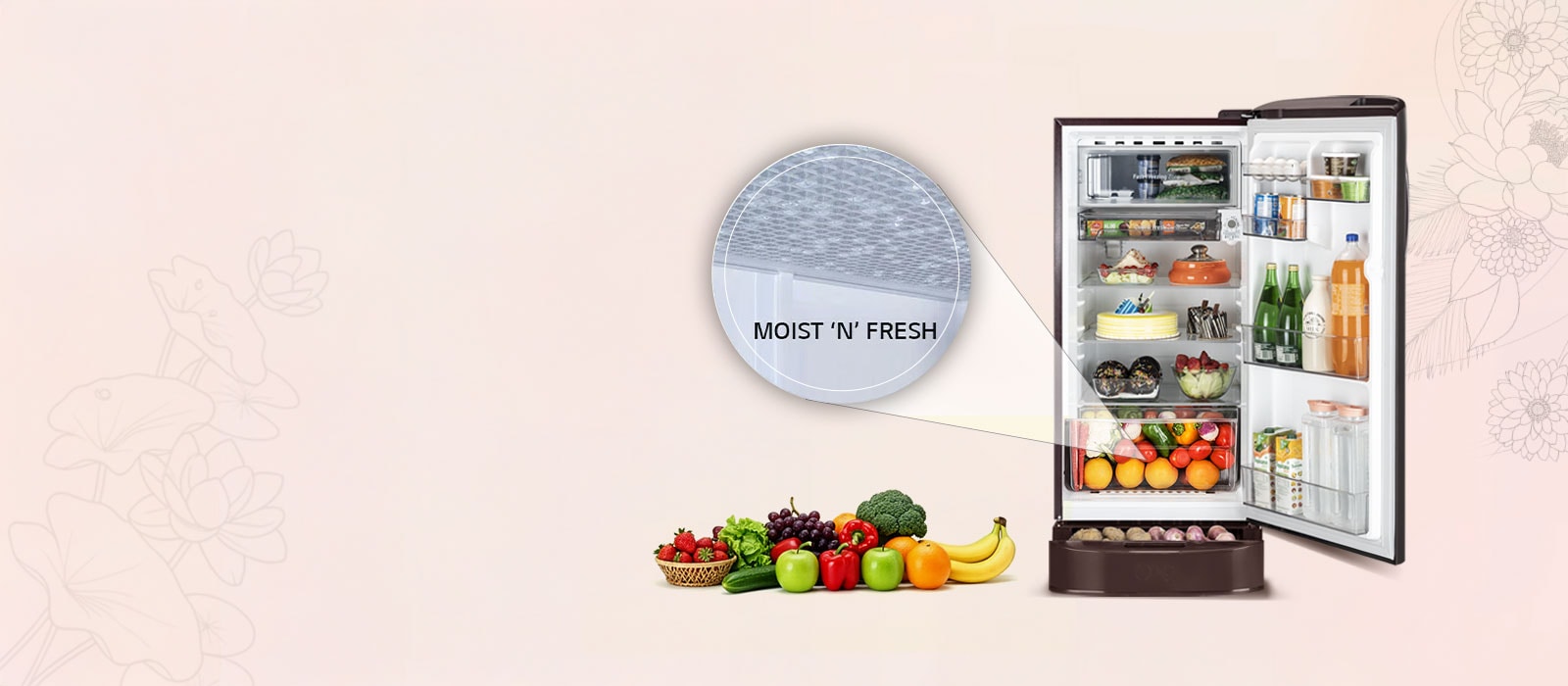 LG 185 L Single Door Refrigerator with Base Stand Drawer, Smart Inverter Compressor, Direct Cool, Scarlet Lotus, 5 Star: Product feature