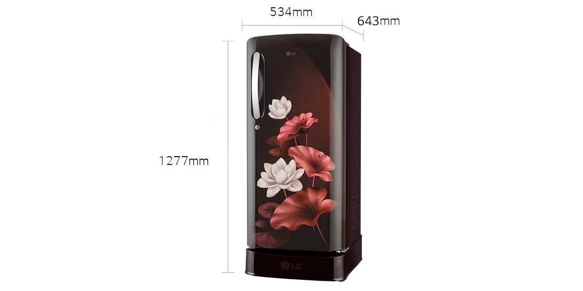 LG 185 L Single Door Refrigerator with Base Stand Drawer, Smart Inverter Compressor, Direct Cool, Scarlet Lotus, 5 Star: Dimensions and installation