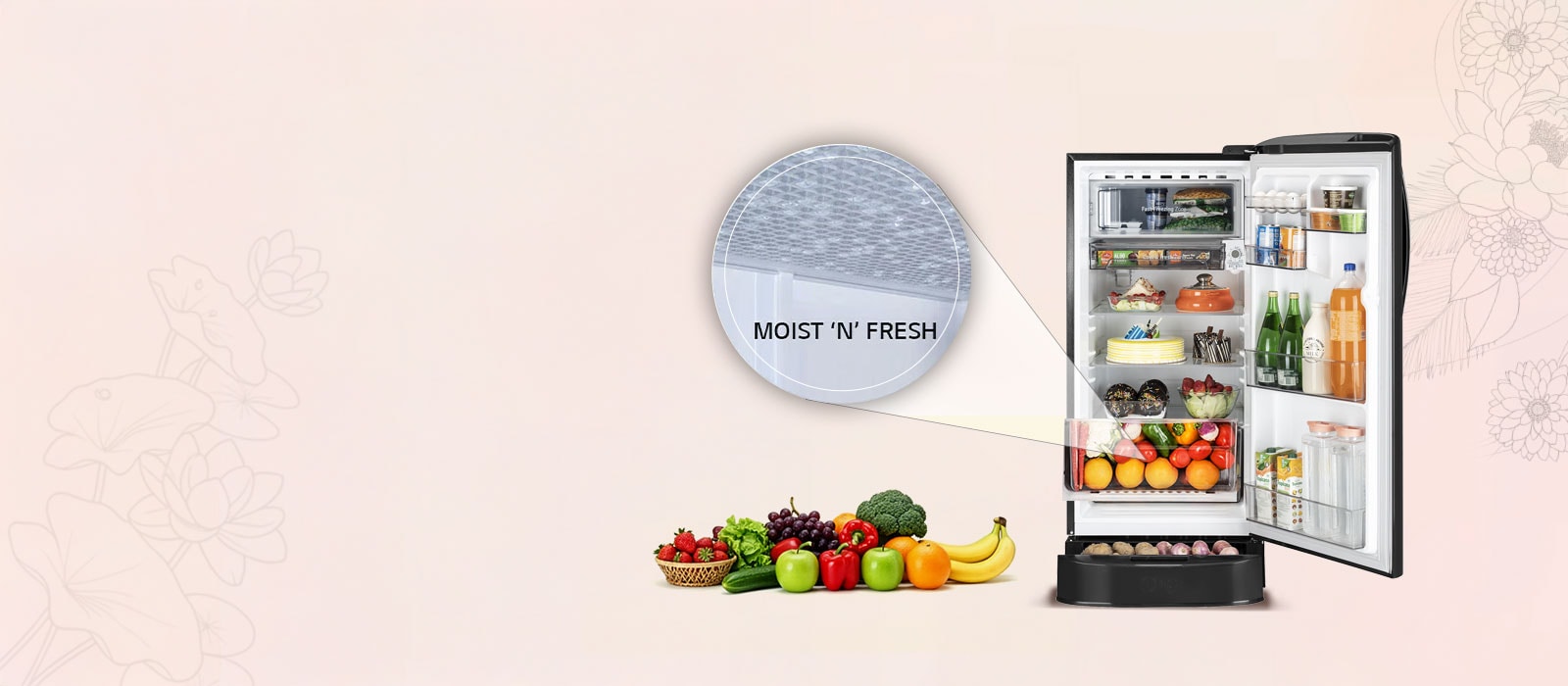 LG 201 L Single Door Refrigerator, Base Stand Drawer, Smart Inverter Compressor, Emerald Lotus, 5 Star: Product feature