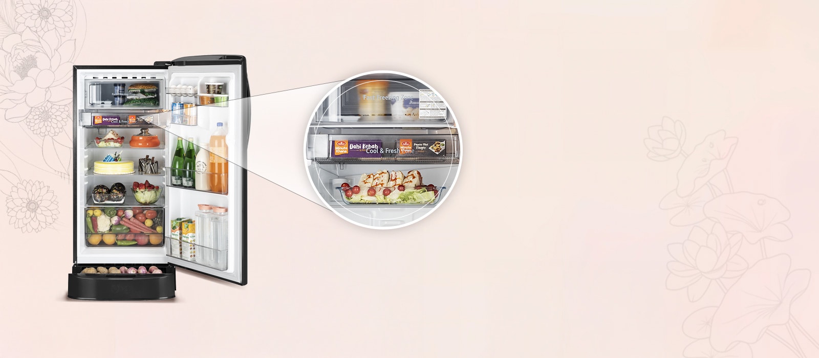 LG 201 L Single Door Refrigerator, Base Stand Drawer, Smart Inverter Compressor, Emerald Lotus, 5 Star: Product feature