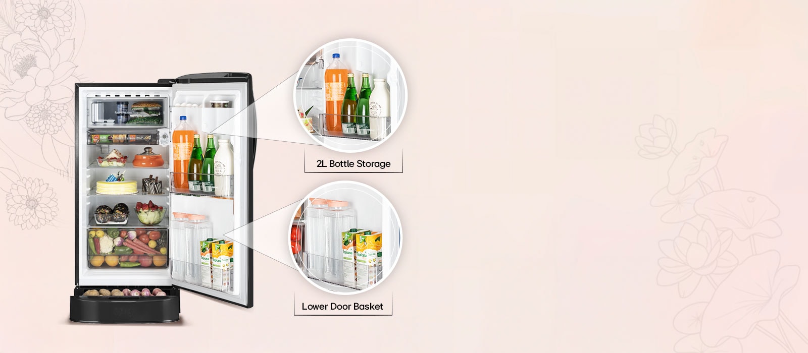 LG 201 L Single Door Refrigerator, Base Stand Drawer, Smart Inverter Compressor, Emerald Lotus, 5 Star: Product feature
