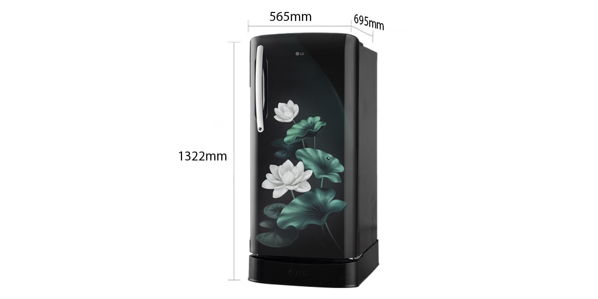 LG 201 L Single Door Refrigerator, Base Stand Drawer, Smart Inverter Compressor, Emerald Lotus, 5 Star: Dimensions and installation