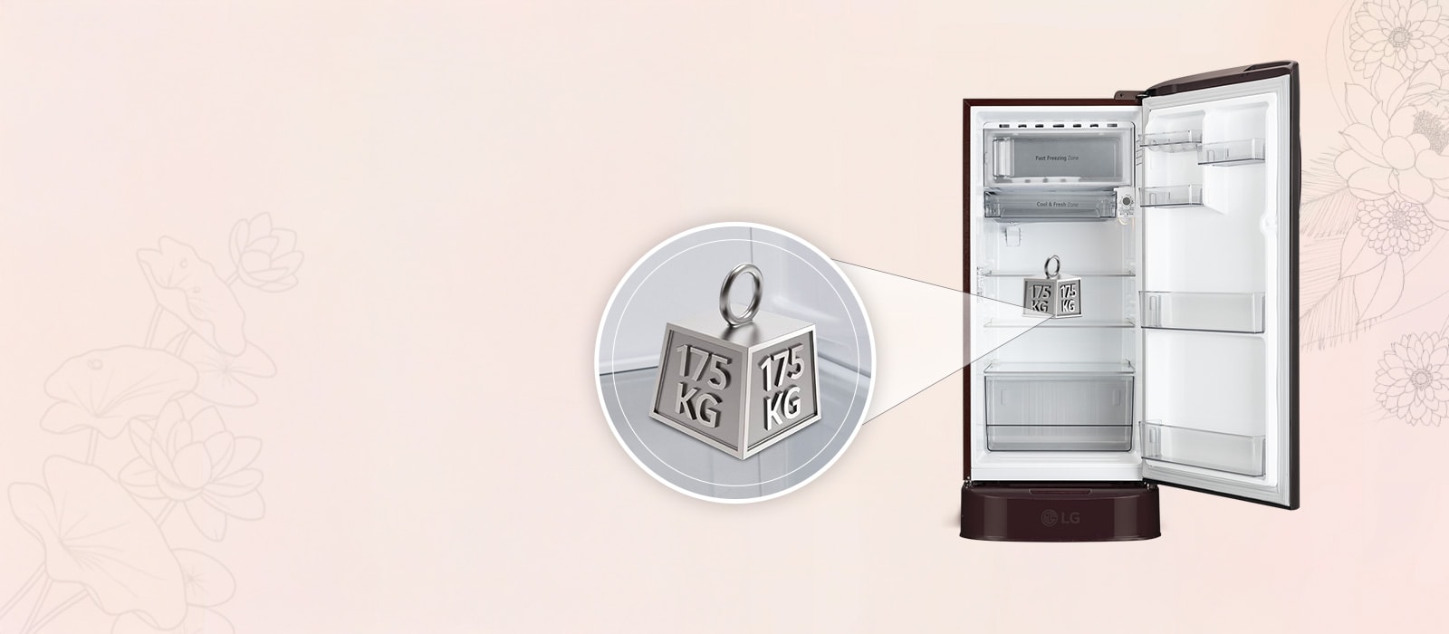 LG 201 L Single Door Refrigerator with Base Stand Drawer, Smart Inverter Compressor, Direct Cool, Scarlet Lotus, 5 Star: Product feature