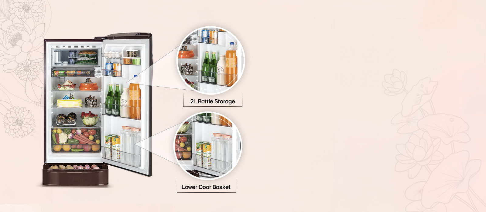 LG 201 L Single Door Refrigerator with Base Stand Drawer, Smart Inverter Compressor, Direct Cool, Scarlet Lotus, 5 Star: Product feature