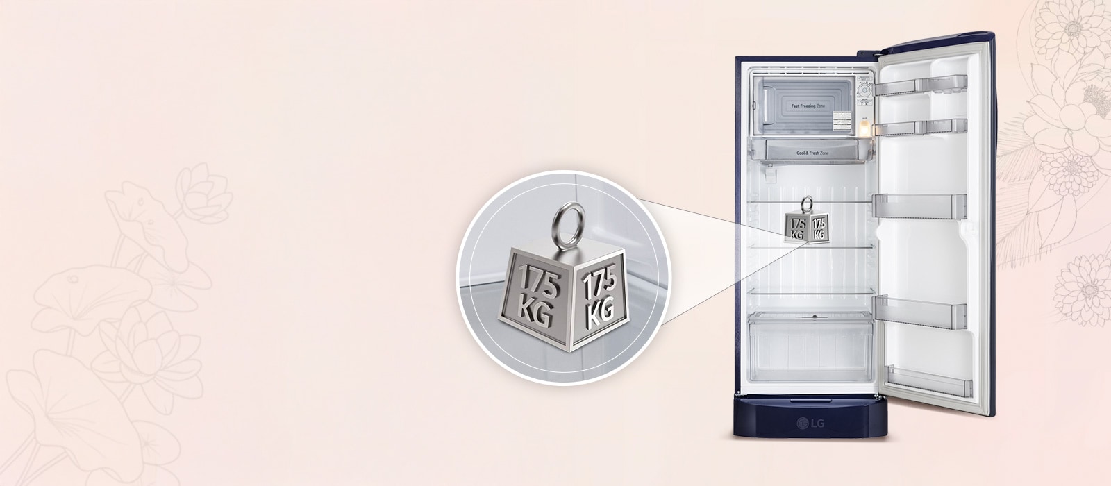 LG 224L Single Door Refrigerator, Smart Inverter Compressor, Base Stand drawer, Royal Spring, Auto Smart Connect: Product feature